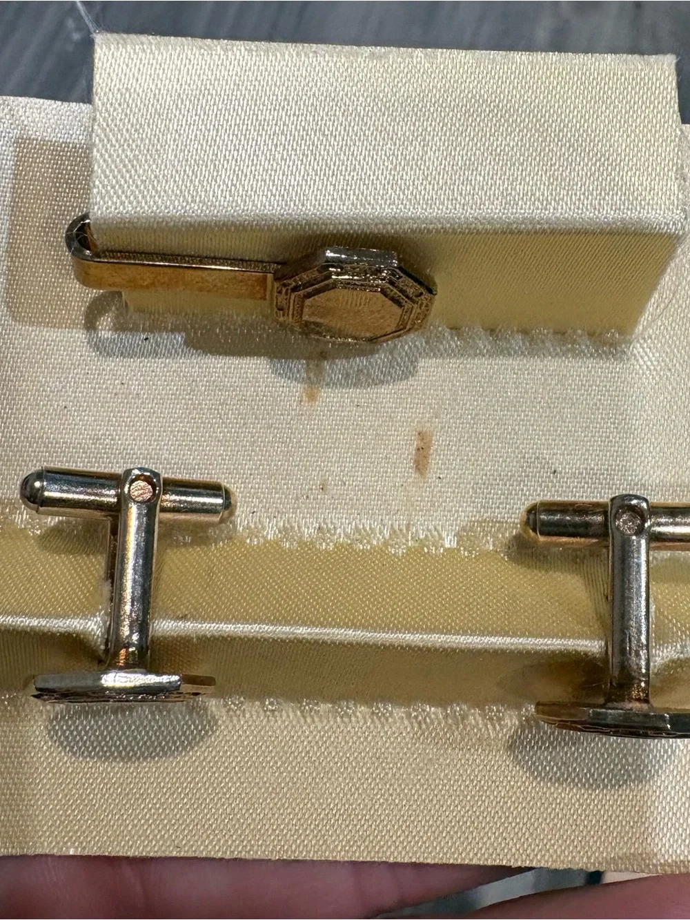 Gold-tone Octagon Cufflinks with Tie Clip Set